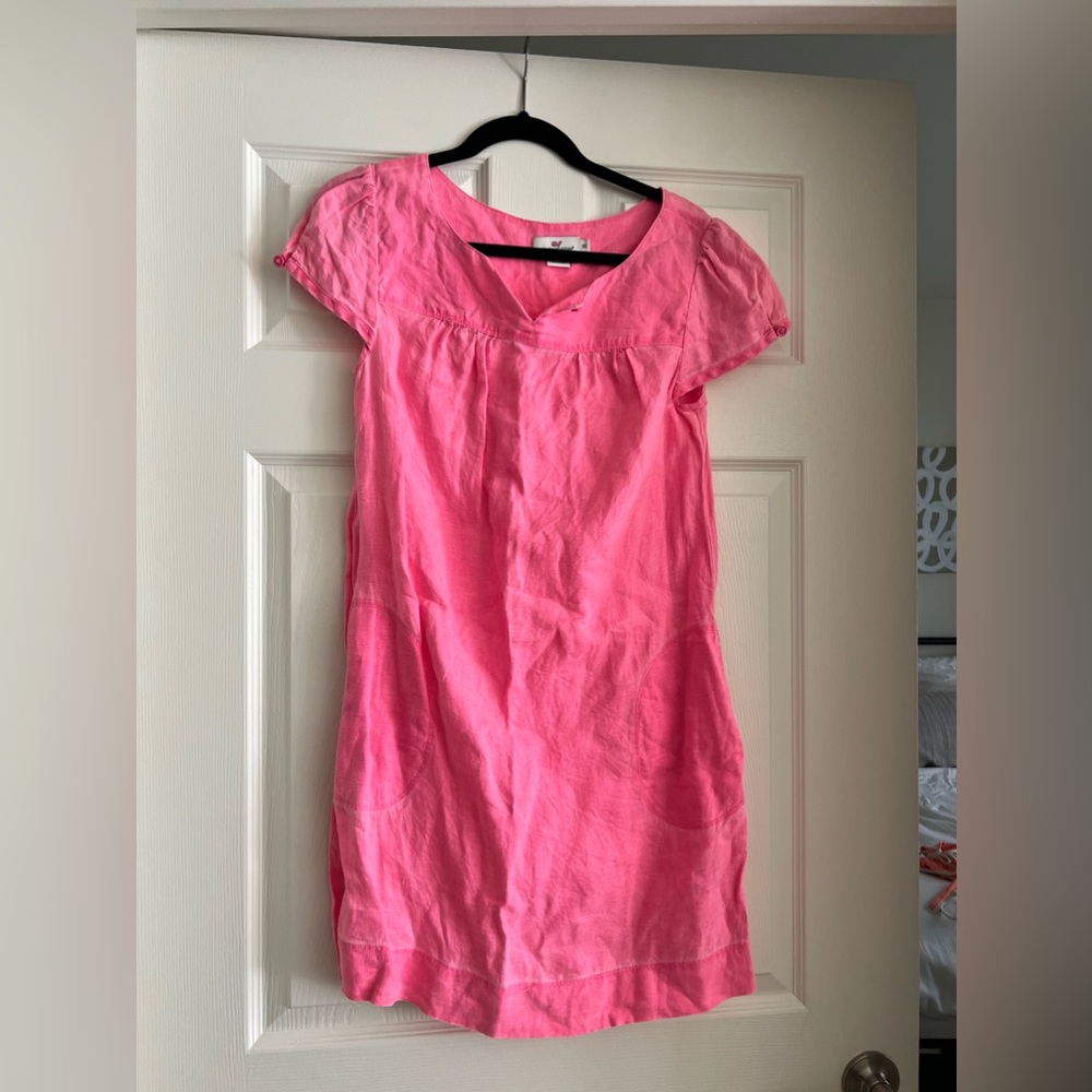 vineyard vines linen pink dress with pockets